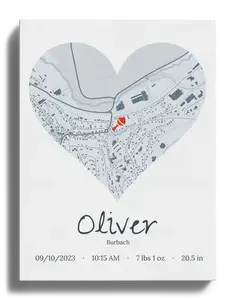 Heart-Shaped Baby Birth Map: Personalize for Your New Arrival