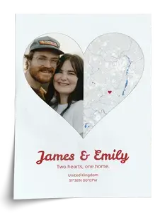 Create Your Split Heart Photo & Map Collage Poster – Personalized for Couples