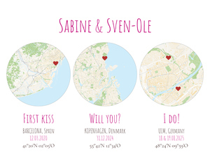 Personalized Triple City Map Poster – design yours, wedding & anniversary gift