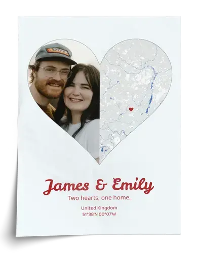 Split Heart Photo Collage with City Map