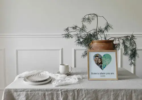 Split Heart Photo Collage with City Map