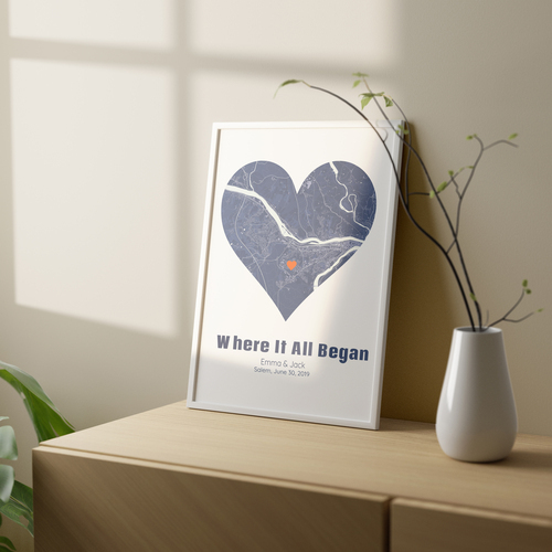 Personalized Heart Map: Where Your Love Story Began!