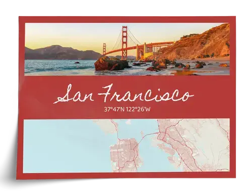 City Photo Map Poster with Coordinates