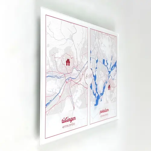 City map on acrylic glass: Perspective view